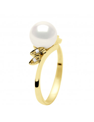 wk Bague Perles de Culture d'Eau Douce Rondes Or 375 Millièmes - Diamant HSI 0.020 Cts