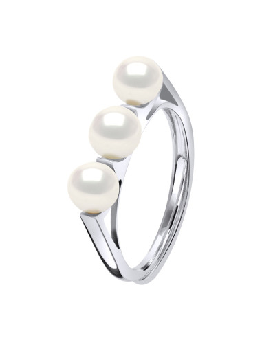 wk Bague Trilogy Perle de Culture d'Eau Douce Bouton Argent 925 Millièmes - Ajustable de 48 à 62 Taille FR