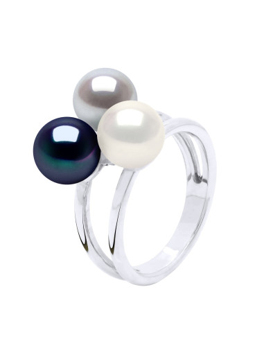 wk Bague Trio Perle de Culture d'Eau Douce Ronde Argent 925 Millièmes