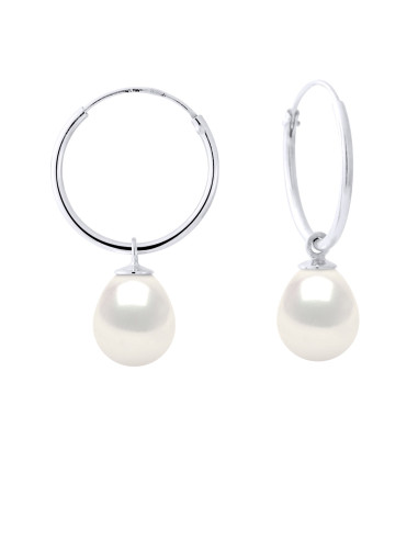 wk Boucles d'Oreilles Argent 925 Millièmes Eau douce Poires Systèmes Créoles