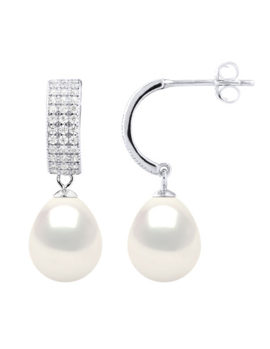 wk Boucles d'oreilles - Joaillerie Argent - Véritables Perles d'Eau Douce Poires Argent 925 Millièmes