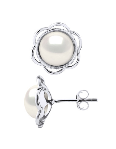 wk Boucles d'Oreilles Motif Fleur - Perles Boutons 8-9 mm