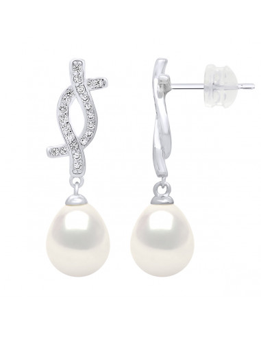 wk Boucles d'Oreilles Pendantes Argent 925/1000 - Perles Poires 8-9 mm