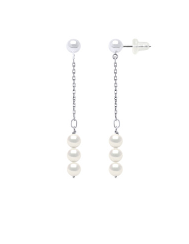 wk Boucles d'Oreilles Pendantes Perles de Culture d'Eau Douce RONDES Argent 925 Millièmes