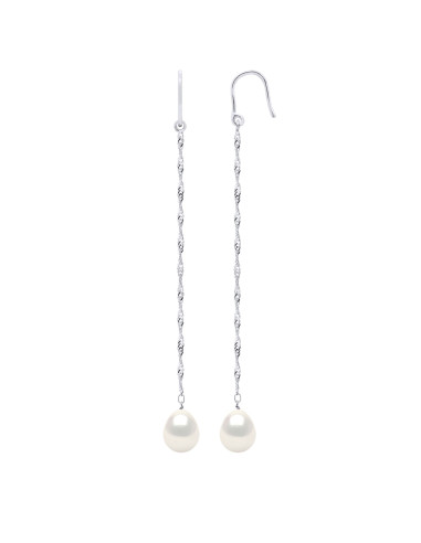 wk Boucles d'Oreilles Pendantes Perles de Culture d'Eau Douce Poire Argent 925 Millièmes