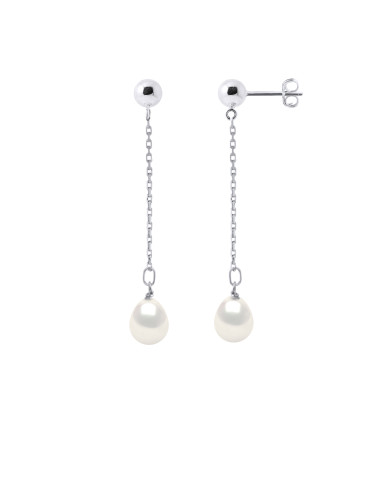 wk Boucles d'Oreilles Pendantes Perles de Culture d'Eau Douce Poire Argent 925 Millièmes