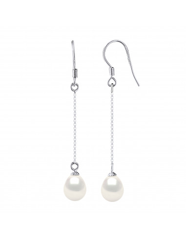 wk Boucles d'Oreilles Pendantes Perles de Culture d'Eau Douce Poire Argent 925 Millièmes