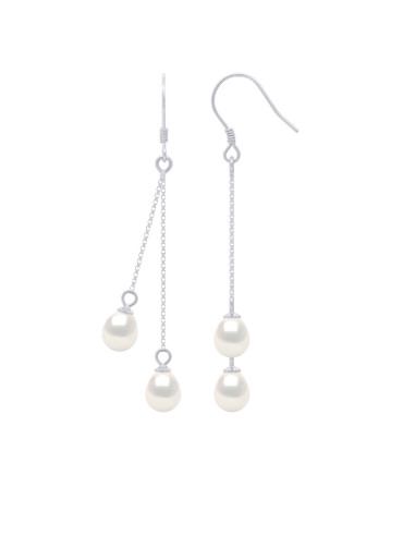 wk Boucles d'Oreilles Pendantes Perles de Culture d'Eau Douce Poire Argent 925 Millièmes