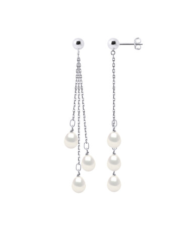 wk Boucles d'Oreilles Pendantes Perles de Culture d'Eau Douce Poire Argent 925 Millièmes