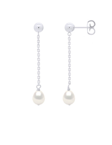 wk Boucles d'Oreilles Pendantes Perles de Culture d'Eau Douce Poire Argent 925 Millièmes