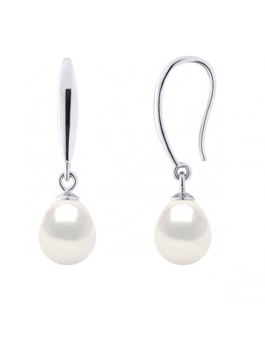 wk Boucles d'Oreilles Pendantes Perles de Culture d'Eau Douce Poire Argent 925 Millièmes