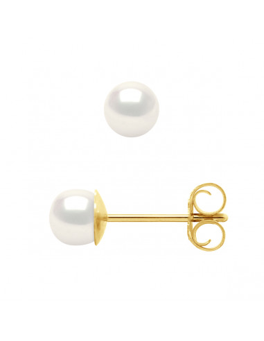 wk Boucles d'Oreilles Perle de Culture d'Eau Douce Bouton Or 375 Millièmes