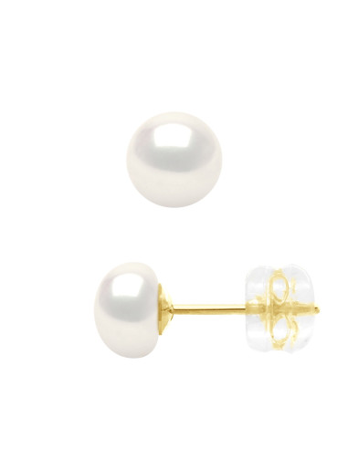 wk Boucles d'Oreilles Perle de Culture d'Eau Douce Bouton Or 375 Millièmes