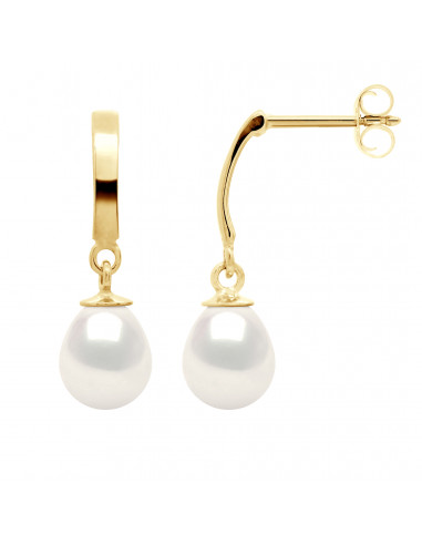 wk Boucles d'Oreilles Perle de Culture d'Eau Douce Poire 7-8 mm Or 375 Millièmes