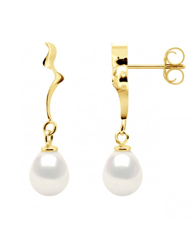 wk Boucles d'Oreilles Perle de Culture d'Eau Douce Poire 7-8 mm Or 375 Millièmes