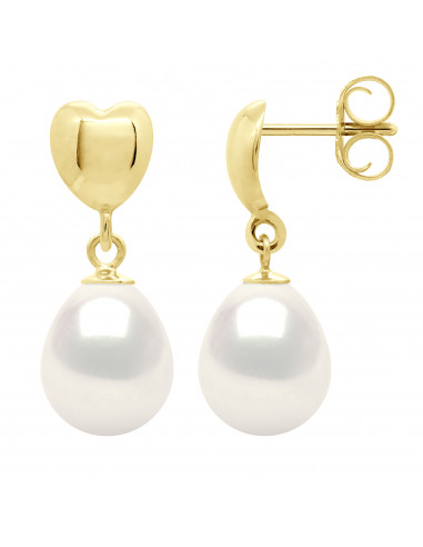 wk Boucles d'Oreilles Perle de Culture d'Eau Douce Poire 9-10 mm Or 375 Millièmes