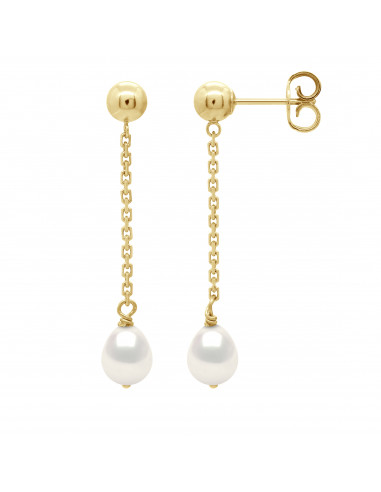 wk Boucles d'Oreilles Perle de Culture d'Eau Douce Poire Blanc Naturel Or 750 Millièmes Système Poussettes