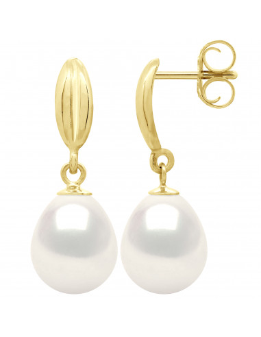 wk Boucles d'Oreilles Perle de Culture d'Eau Douce Poire 9-10 mm Or 375 Millièmes