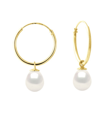 wk Boucles d'Oreilles Perle de Culture d'Eau Douce Poire 7-8 mm Blanc Naturel Or 750 Millièmes Système Créoles