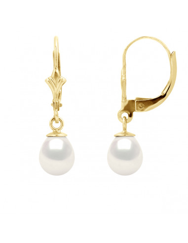 wk Boucles d'Oreilles Perle de Culture d'Eau Douce Poire Or 750 Millièmes Système Dormeuse