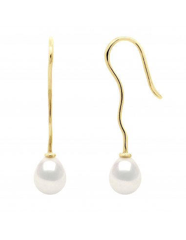 wk Boucles d'Oreilles Perle de Culture d'Eau Douce Poire Or 750 Millièmes Système Crochet
