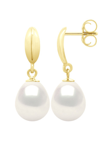 wk Boucles d'Oreilles Perle de Culture d'Eau Douce Poire 9-10 mm Or 750 Millièmes Système Poussettes