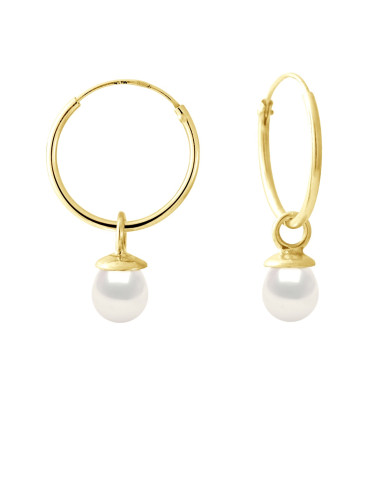 wk Boucles d'Oreilles Perle de Culture d'Eau Douce Poire Blanc Naturel Or 750 Millièmes Système Créoles