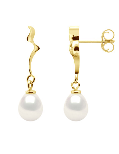 wk Boucles d'Oreilles Perle de Culture d'Eau Douce Poire 7-8 mm Or 750 Millièmes Système Poussettes