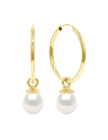 wk Boucles d'Oreilles Perle de Culture d'Eau Douce Poire 8-9 mm Or 750 Millièmes Système Créoles