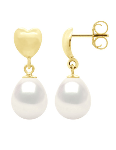 wk Boucles d'Oreilles Perle de Culture d'Eau Douce Poire 9-10 mm Or 750 Millièmes Système Poussettes