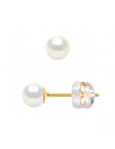 wk Boucles d'Oreilles Perle de Culture d'Eau Douce Ronde Or 750 Millièmes Système Poussettes Silicon Or