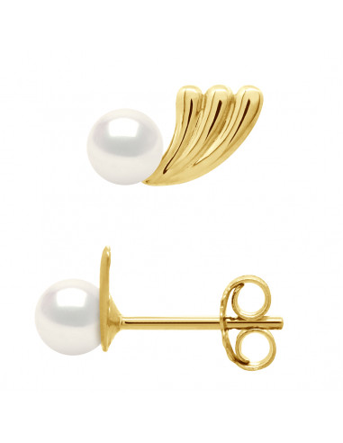 wk Boucles d'Oreilles Perle de Culture d'Eau Douce Ronde 2 mm Blanc Naturel Or 750 Millièmes Système Poussettes