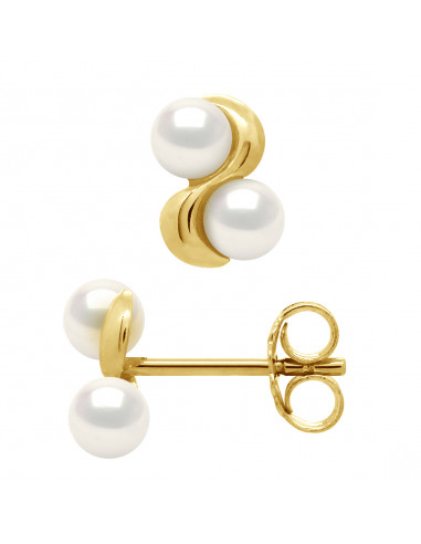 wk Boucles d'Oreilles Perle de Culture d'Eau Douce Ronde 2mm Blanc Naturel Or 750 Millièmes Système Poussettes