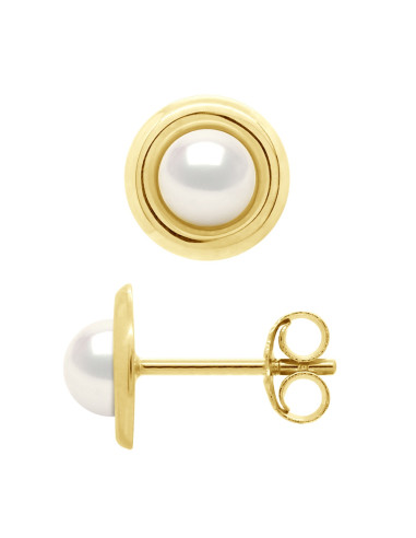 wk Boucles d'Oreilles Perle de Culture d'Eau Douce Ronde 4-5 mm Blanc Naturel Or 750 Millièmes Système Poussettes