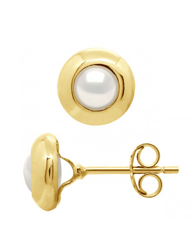 wk Boucles d'Oreilles Perle de Culture d'Eau Douce Ronde 4-5 mm Blanc Naturel Or 750 Millièmes Système Poussettes