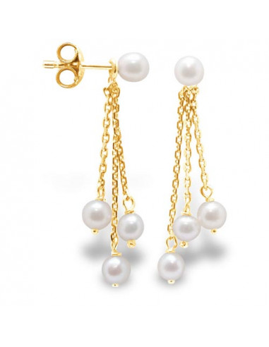 wk Boucles d'Oreilles Perle de Culture d'Eau Douce Ronde 4-5 mm Blanc Naturel Or 750 Millièmes Système Poussettes