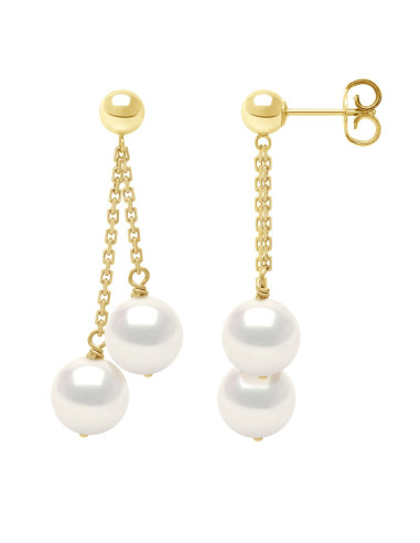 wk Boucles d'Oreilles Perle de Culture d'Eau Douce Ronde 7-8 mm Blanc Naturel Or 750 Millièmes Système Poussettes