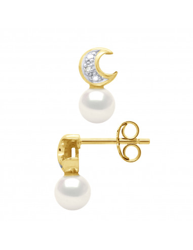 wk Boucles d'Oreilles Perle de Culture d'Eau Douce Ronde 4-5 mm Blanc Naturel Or 750 Millièmes Système Poussettes