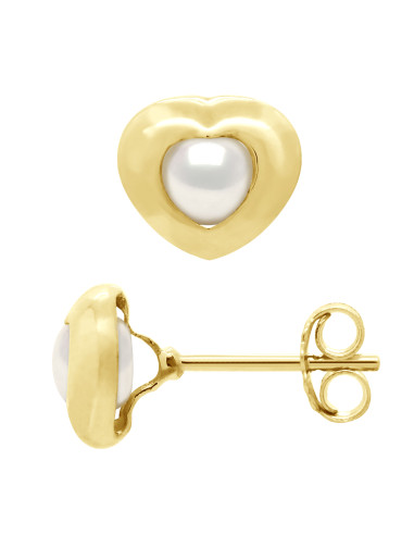 wk Boucles d'Oreilles Perle de Culture d'Eau Douce Ronde 4-5 mm Blanc Naturel Or 750 Millièmes Système Poussettes