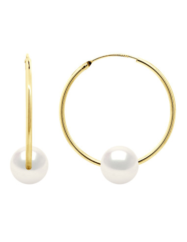 wk Boucles d'Oreilles Perle de Culture d'Eau Douce Ronde 10-11 mm Blanc Naturel Or 750 Millièmes Système Créoles