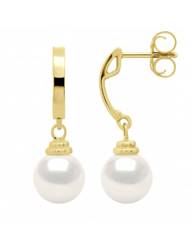 wk Boucles d'Oreilles Perle de Culture d'Eau Douce Ronde 9-10 mm Or 375 Millièmes