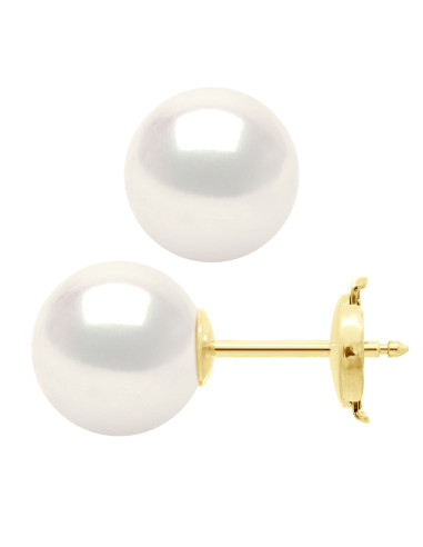 wk Boucles d'Oreilles Perle de Culture d'Eau Douce Ronde Or 750 Millièmes Système Poussettes Sécurité