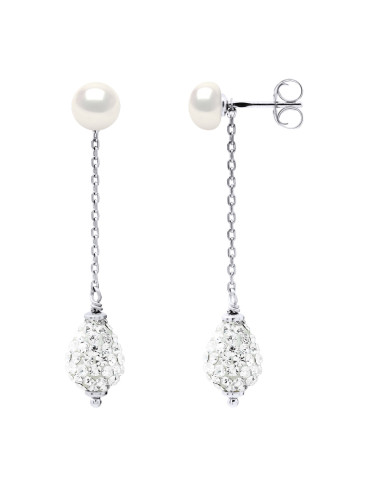wk Boucles D'Oreilles - Perles D'Eau Douce Bouton - cristaux - Argent 925 millièmes