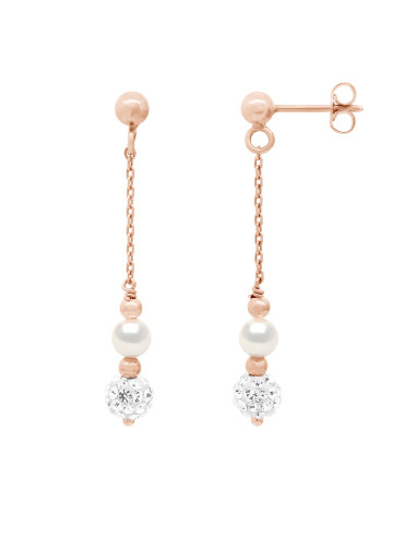 wk Boucles D'Oreilles - Perles D'Eau Douce Bouton - cristaux - Argent 925 millièmes