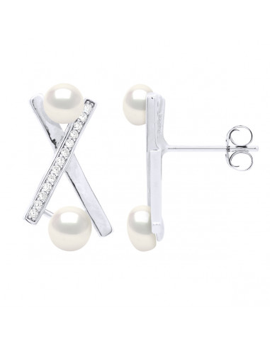 wk Boucles d'Oreilles Perles de Culture d'Eau Douce Bouton Argent 925 Millièmes