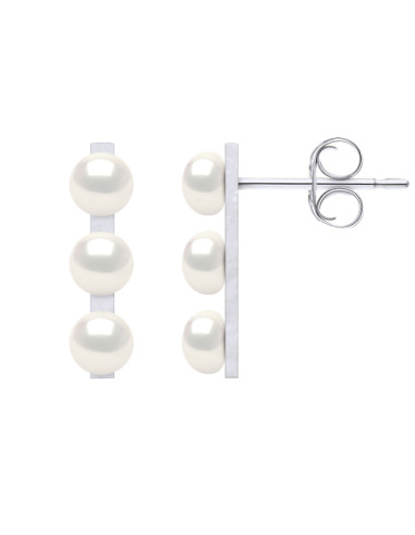 wk Boucles d'Oreilles Perles de Culture d'Eau Douce Bouton Argent 925 Millièmes