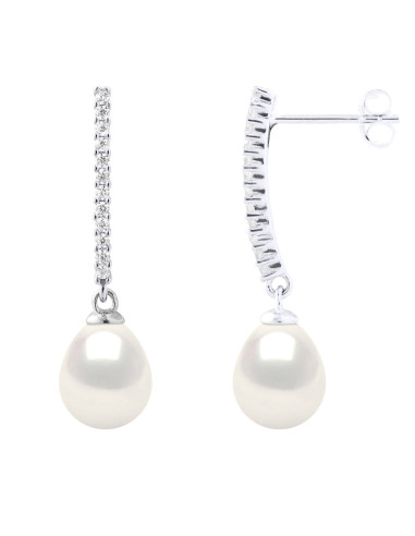 wk Boucles d'Oreilles Perles de Culture d'Eau Douce POIRE Argent 925 Millièmes