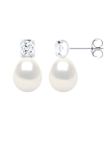 wk Boucles d'Oreilles Perles de Culture d'Eau Douce POIRE Argent 925 Millièmes