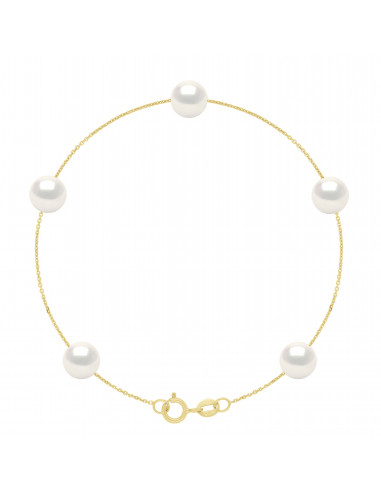 wk Bracelet 5 Perles de Culture d'Eau Douce Rondes Chaîne Forçat Diamantée Petit Modèle Or 375 Millièmes
