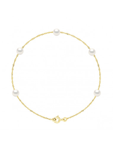 wk Bracelet 5 Perles de Culture d'Eau Douce Rondes Chaîne Singapour Torsadée Or 375 Millièmes